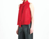 Clara Sun Woo Sleeveless Mock Neck Blouse With Neck Bow Tie in red - women's blouse - view 4