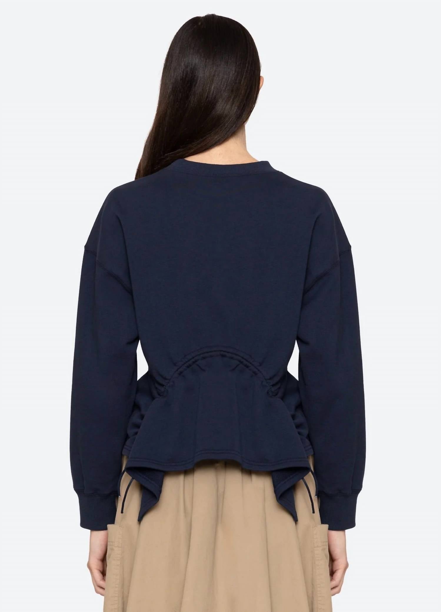 SEA Athena Long Sleeve Sweatshirt in navy - women's top - detail view