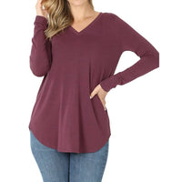 Zenana - Emmas V Neck Long Sleeve Top - Plus