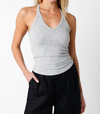 Olivaceous - Women's Fitted V Neck Racerback Ribbed Spaghetti Strap Tank Top