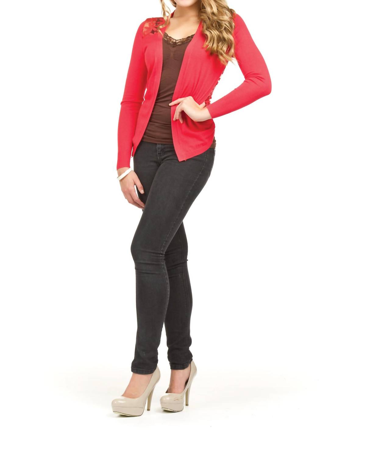 Papillon - Lace Back Long Sleeved Waterfall Cardigan