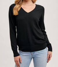 Bluivy - V-neck Knit Long Sleeve Sweater