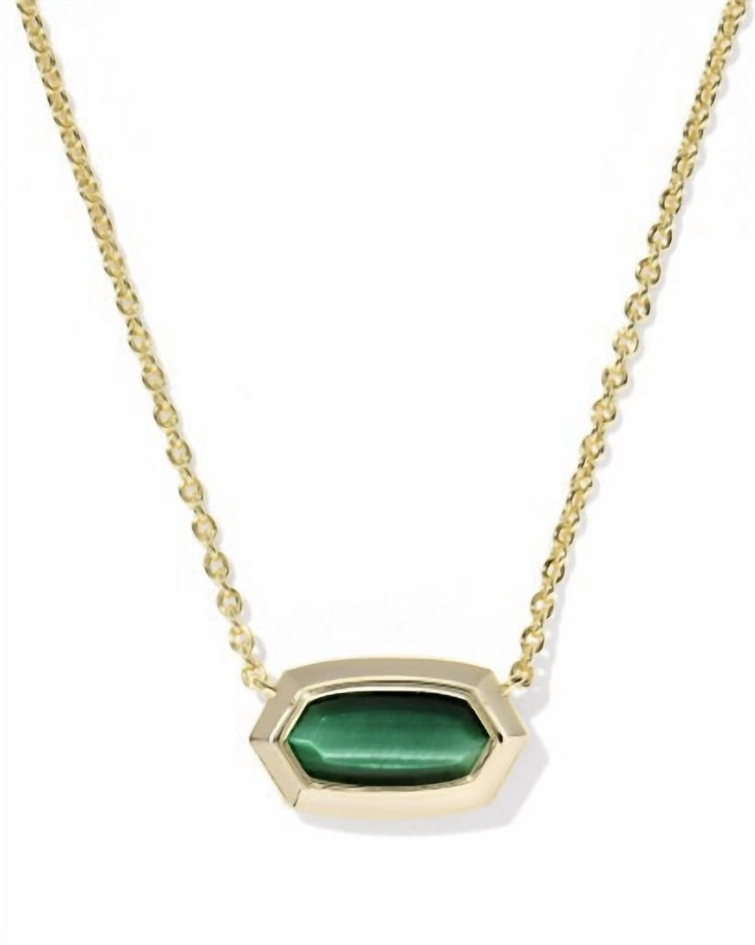 Kendra Scott Women's Elisa Bezel Short Pendant Necklace in gold green tigers eye - women's jewelry