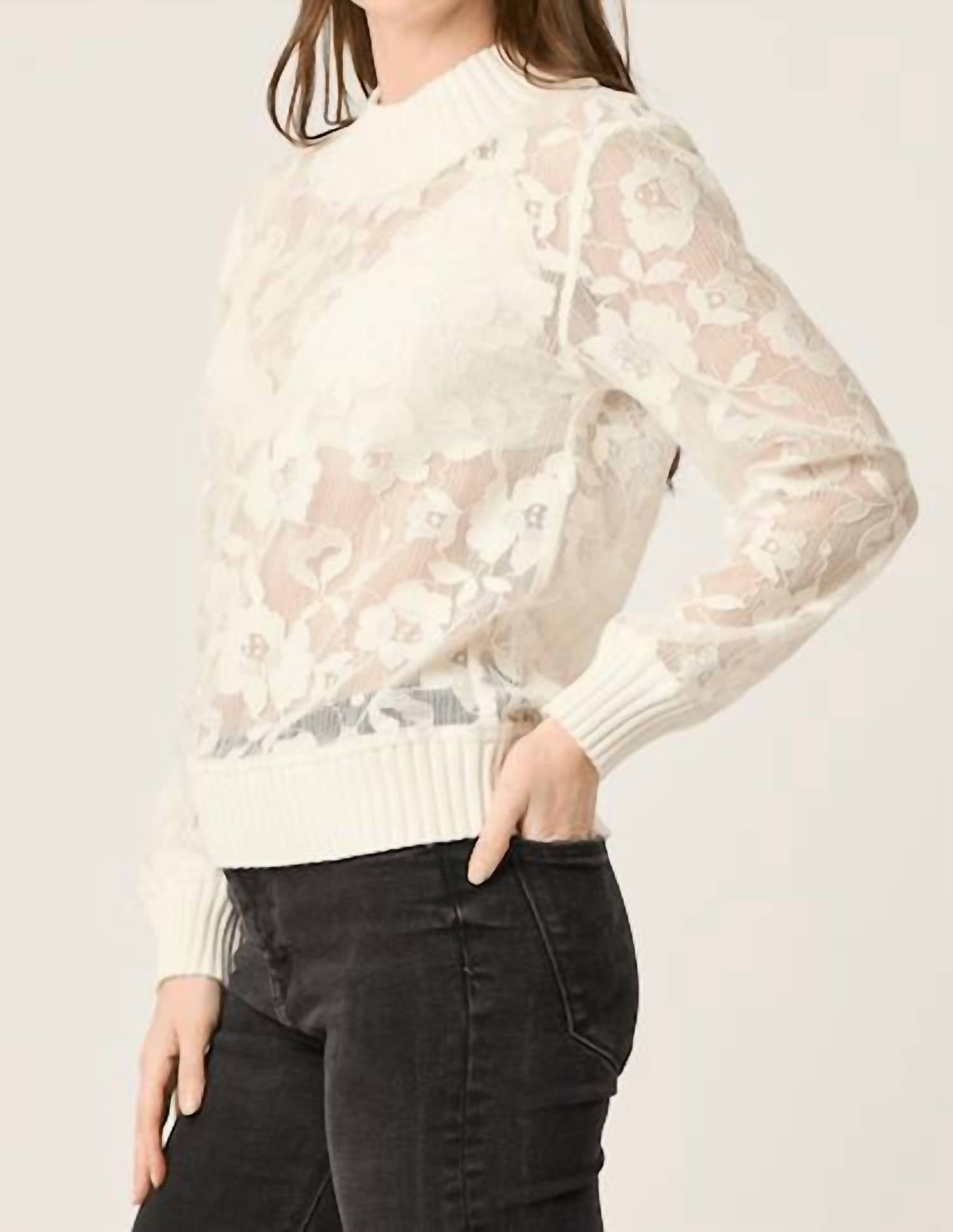 BTB Los Angeles Rue Floral Sweatshirt in ivory - women's top - detail view