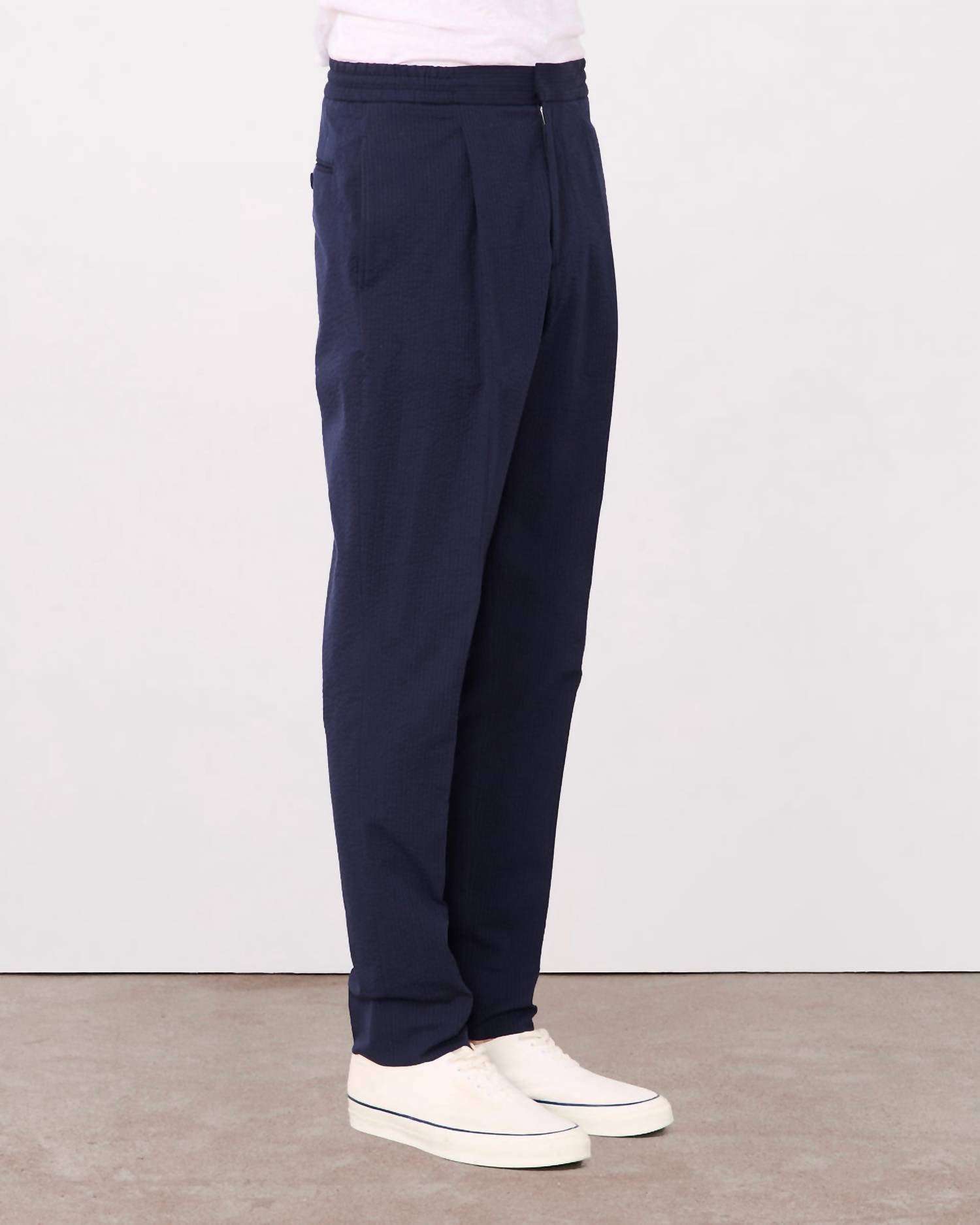 Officine Générale Drew Seersucker Pants in dark navy - men's pants - alternate view