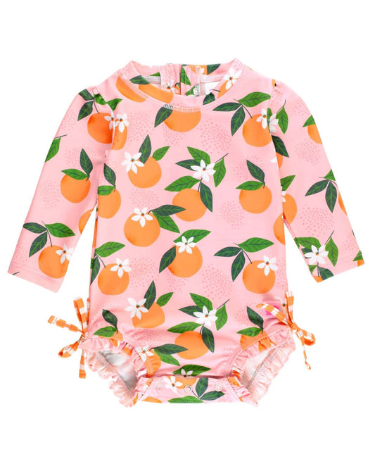 Rufflebutts - Baby Orange You The Sweetest Long Sleeve One Piece Rash Guard