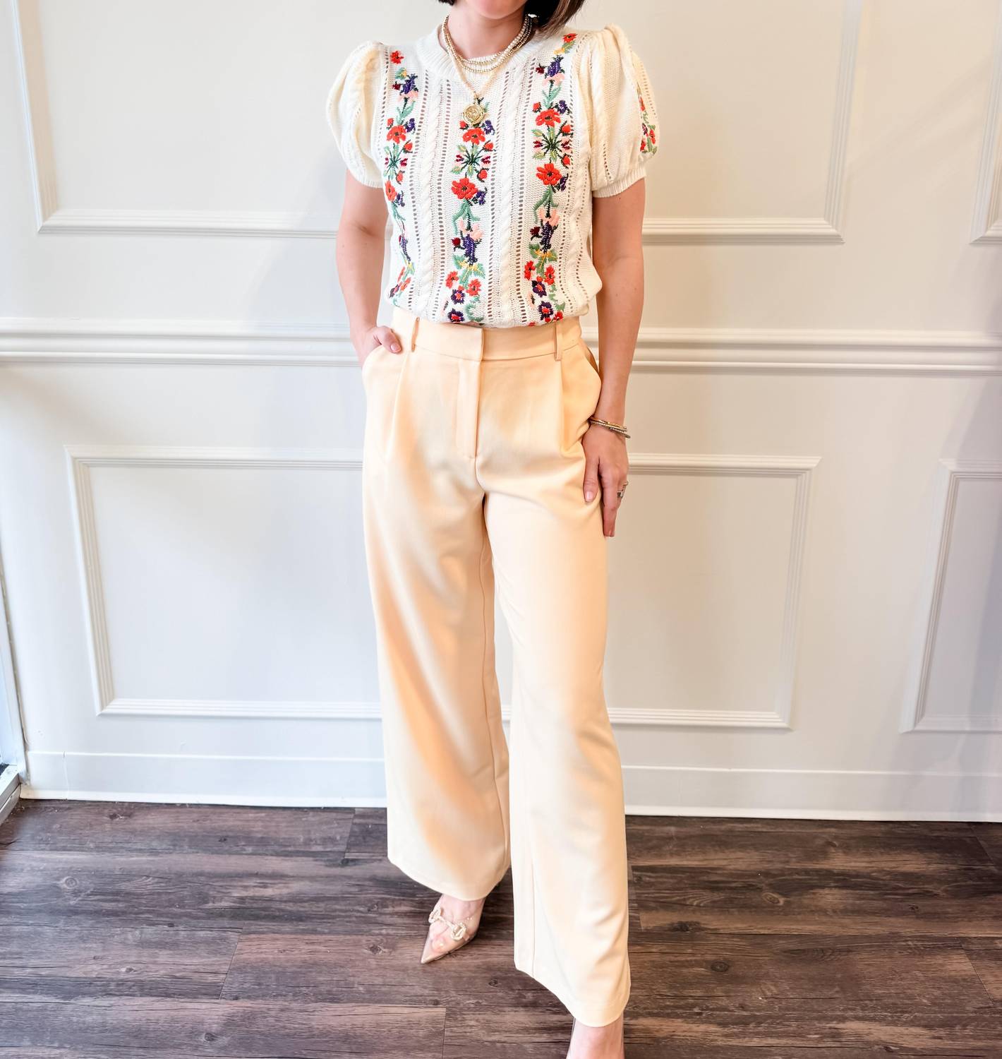 SKIES ARE BLUE Golden Hour Wide Leg Pant in buttery yellow - women's pants
