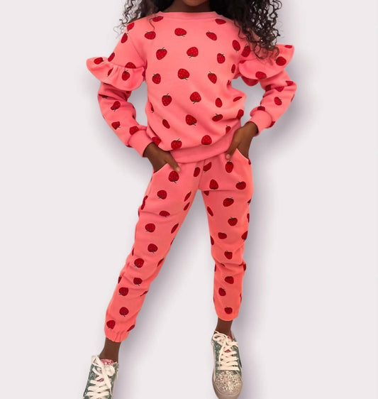 Lola + The Boys - Strawberry Ruffle Joggers Set