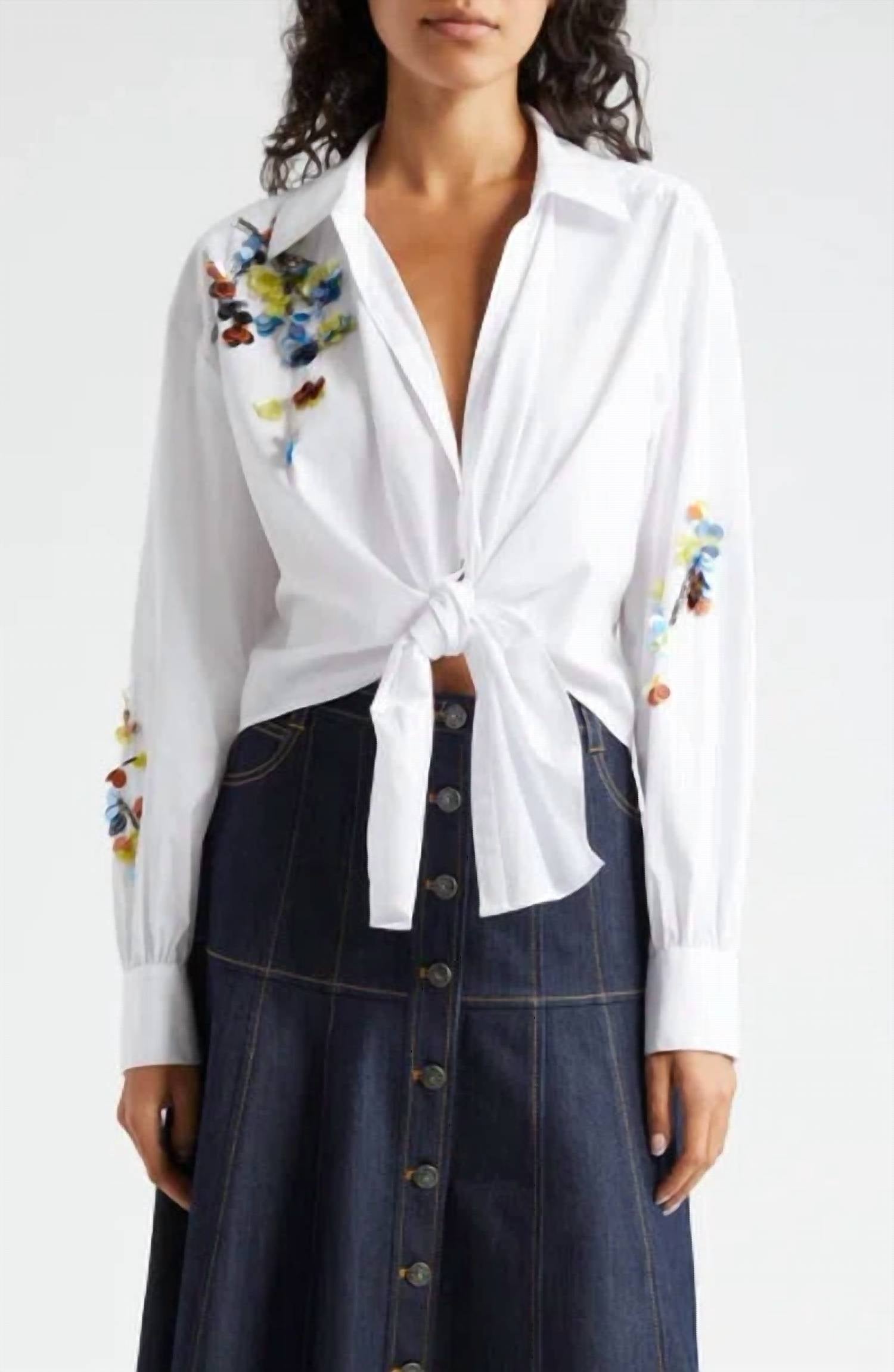 Cinq A Sept - Sequin Flower Marianna Front-Tie Top