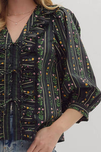 entro Bow Tied Floral Printed Top in black - women's blouse - alternate view