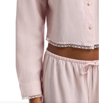 Bella Dahl Long Sleeve Cropped Shirt With Trim Top in ballet pink - women's long sleeve top - alternate view