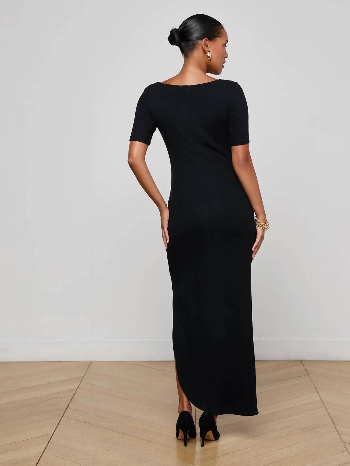 L'Agence Women's Lennon Slit Maxi Dress in black - women's dress - alternate view