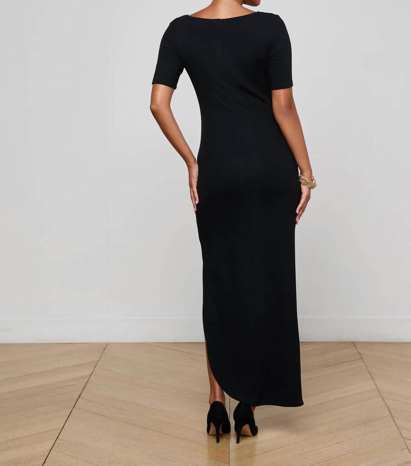 L'Agence Women's Lennon Slit Maxi Dress in black - women's dress - detail view