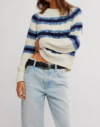 Free People Frankie Cable Striped Pullover in ivory combo 1 - women's sweater