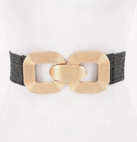 3Am By H&D Accessories - Women's Square Metal Buckle Elastic Belt