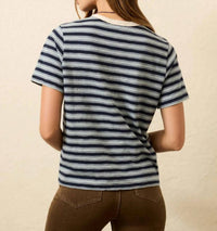 Faherty Sunwashed Essential Tee in harbor haze stripe - women's t-shirt - detail view