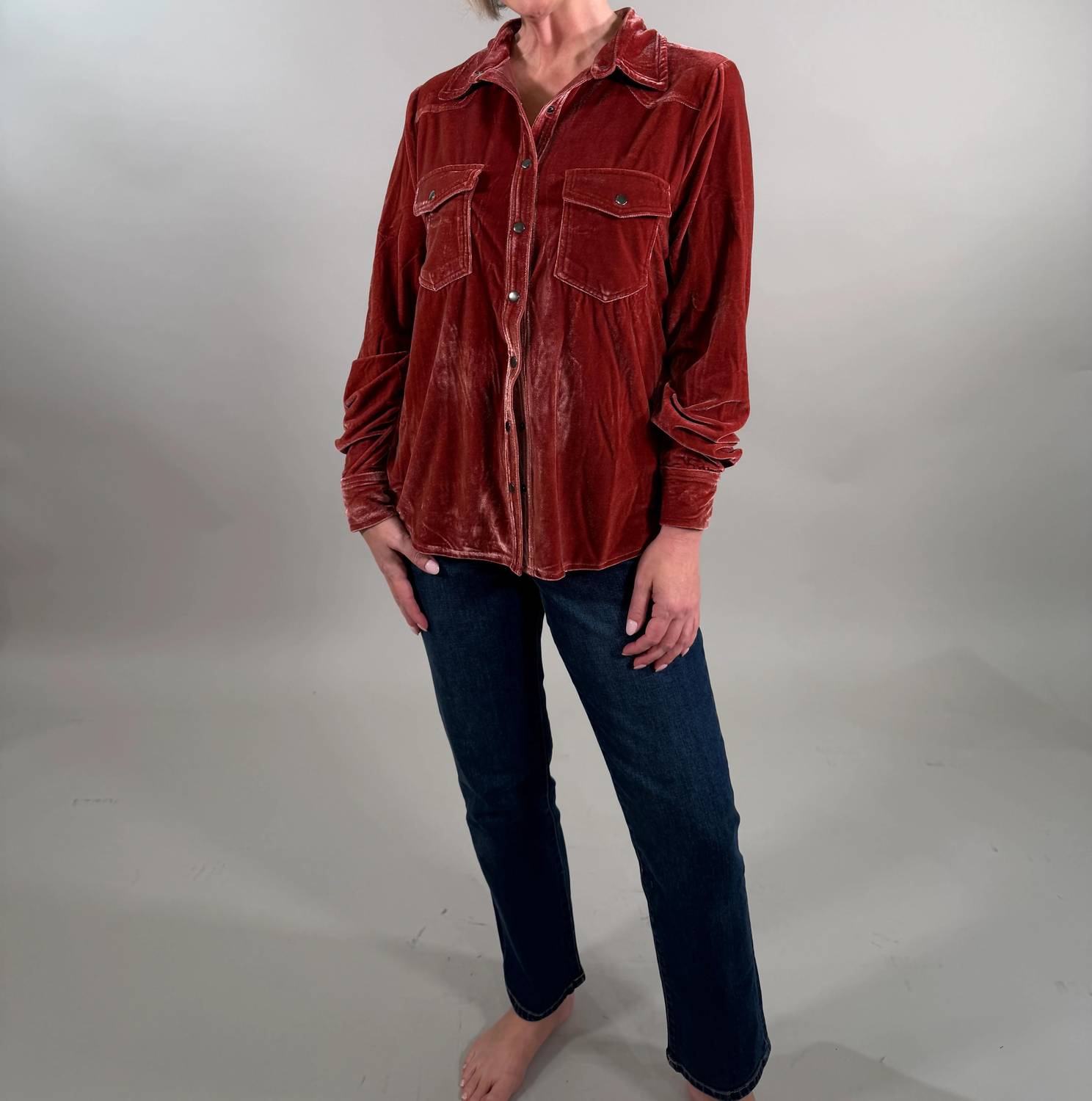Easel - Button Down Velvet Shirt