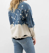 BiBi Acid Wash Boyfriend Denim Jacket in multi - women's jacket - detail view
