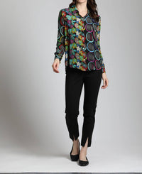 Apny - Mixed Pattern Printed Button-Up Blouse