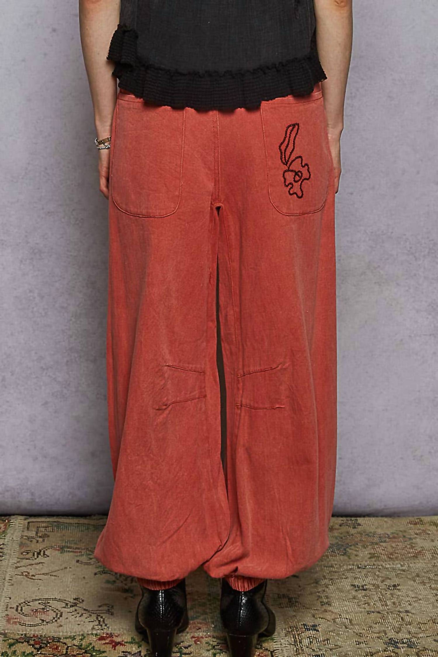 Pol - Floral Embroidered Twill Pants