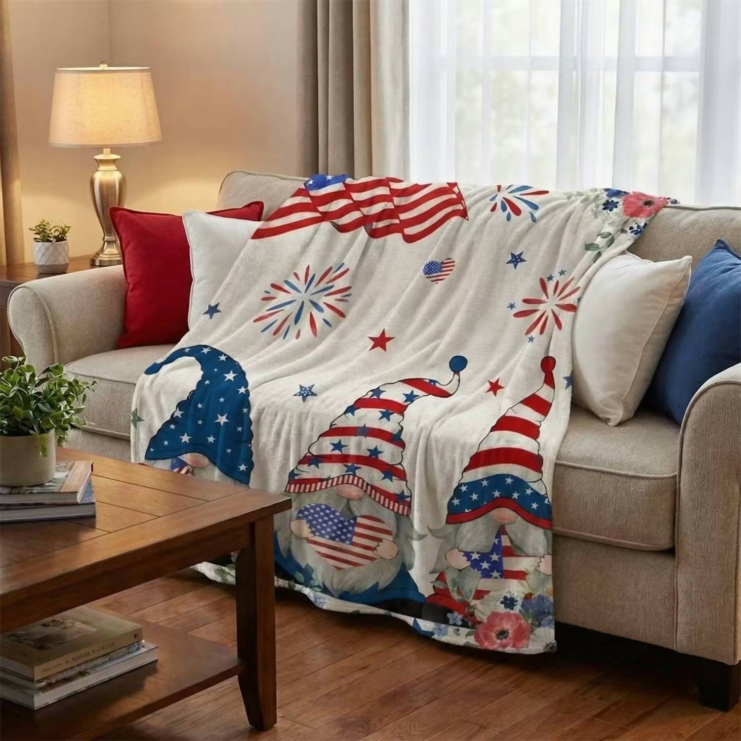 Julia Rose - Unisex Patriotic Gnome Blanket