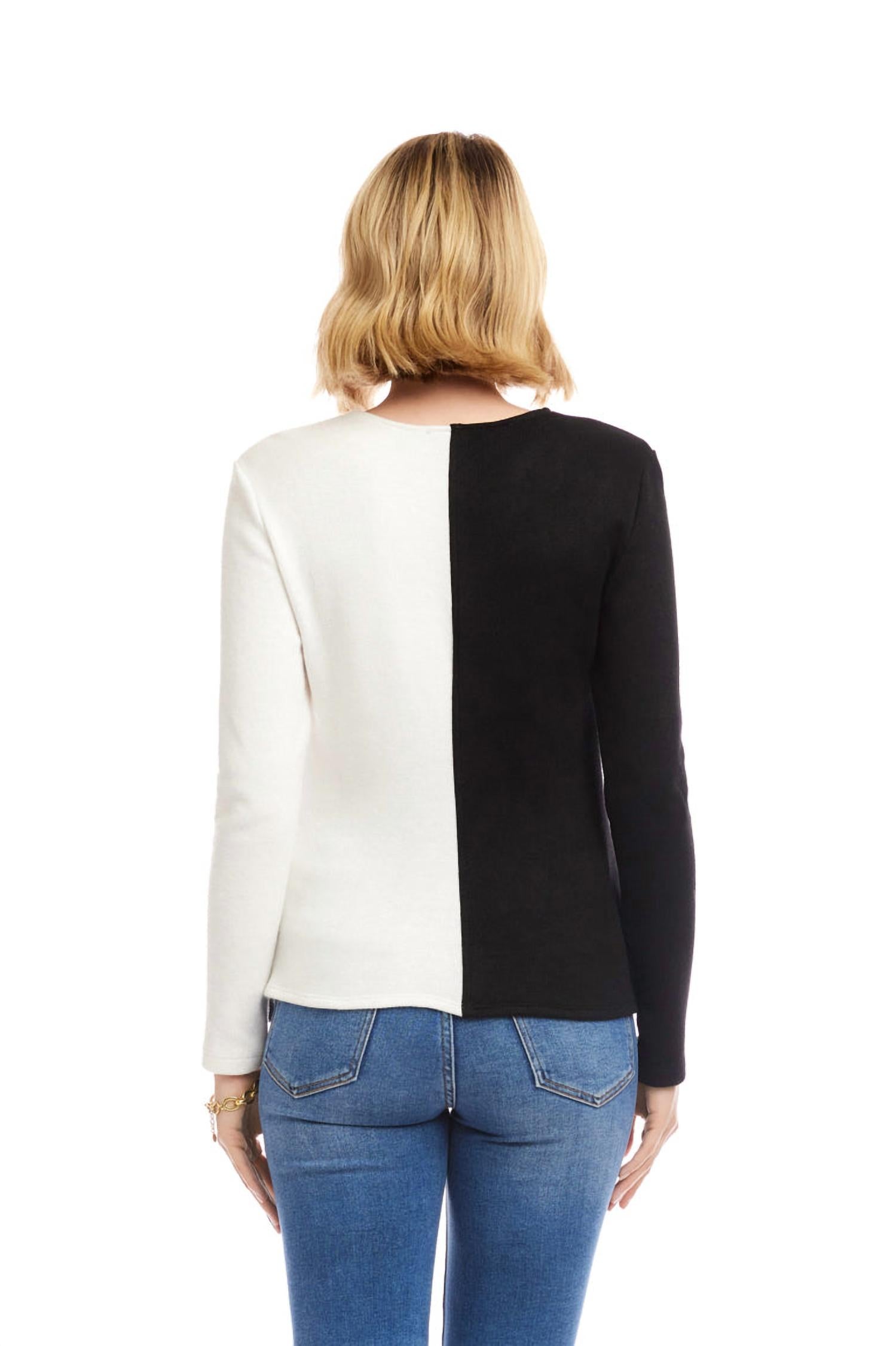 Karen Kane - Long Sleeve Colorblock Satin Bow Top
