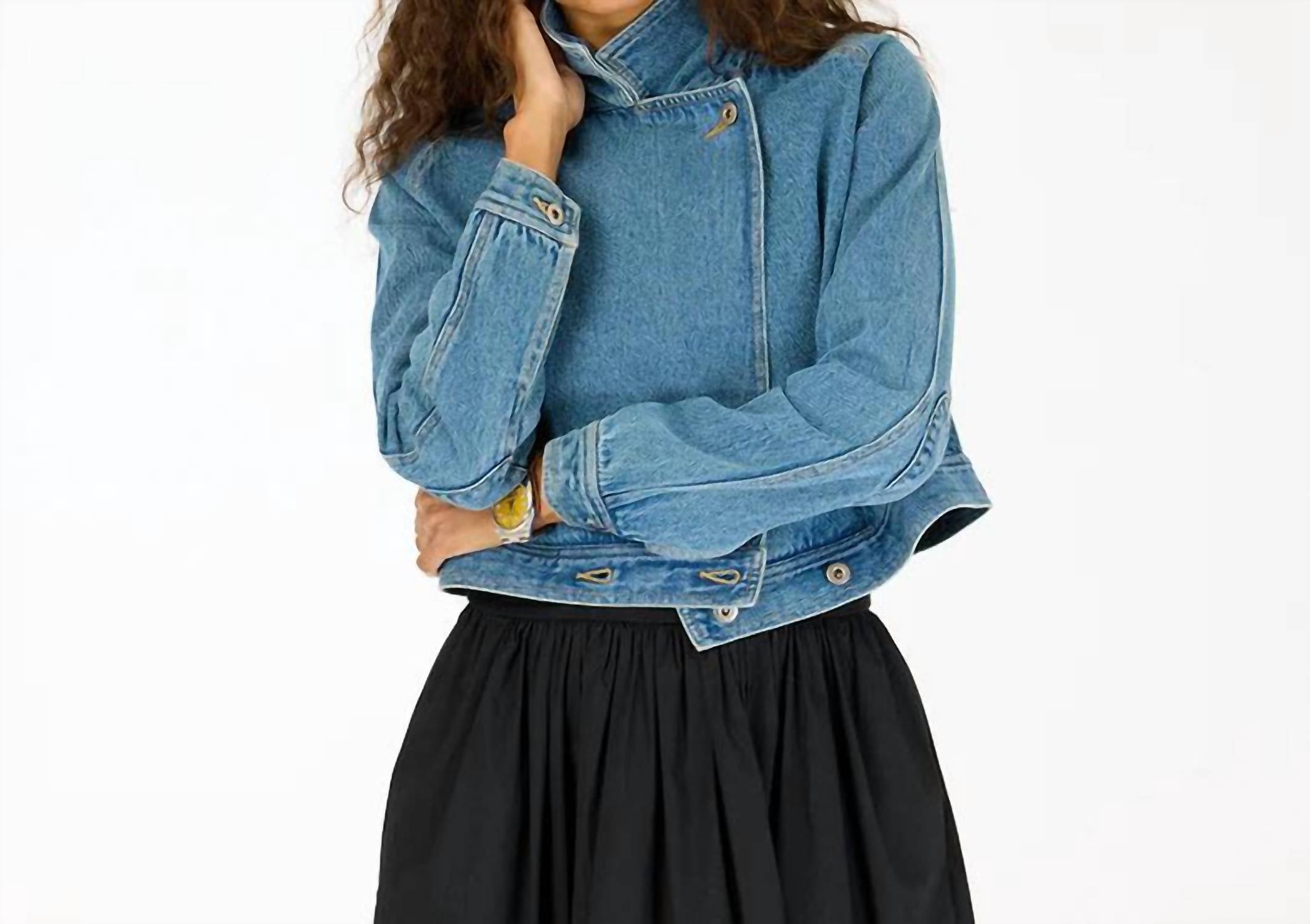 KERRI ROSENTHAL True Denim Jacket in blue - women's jacket - detail view