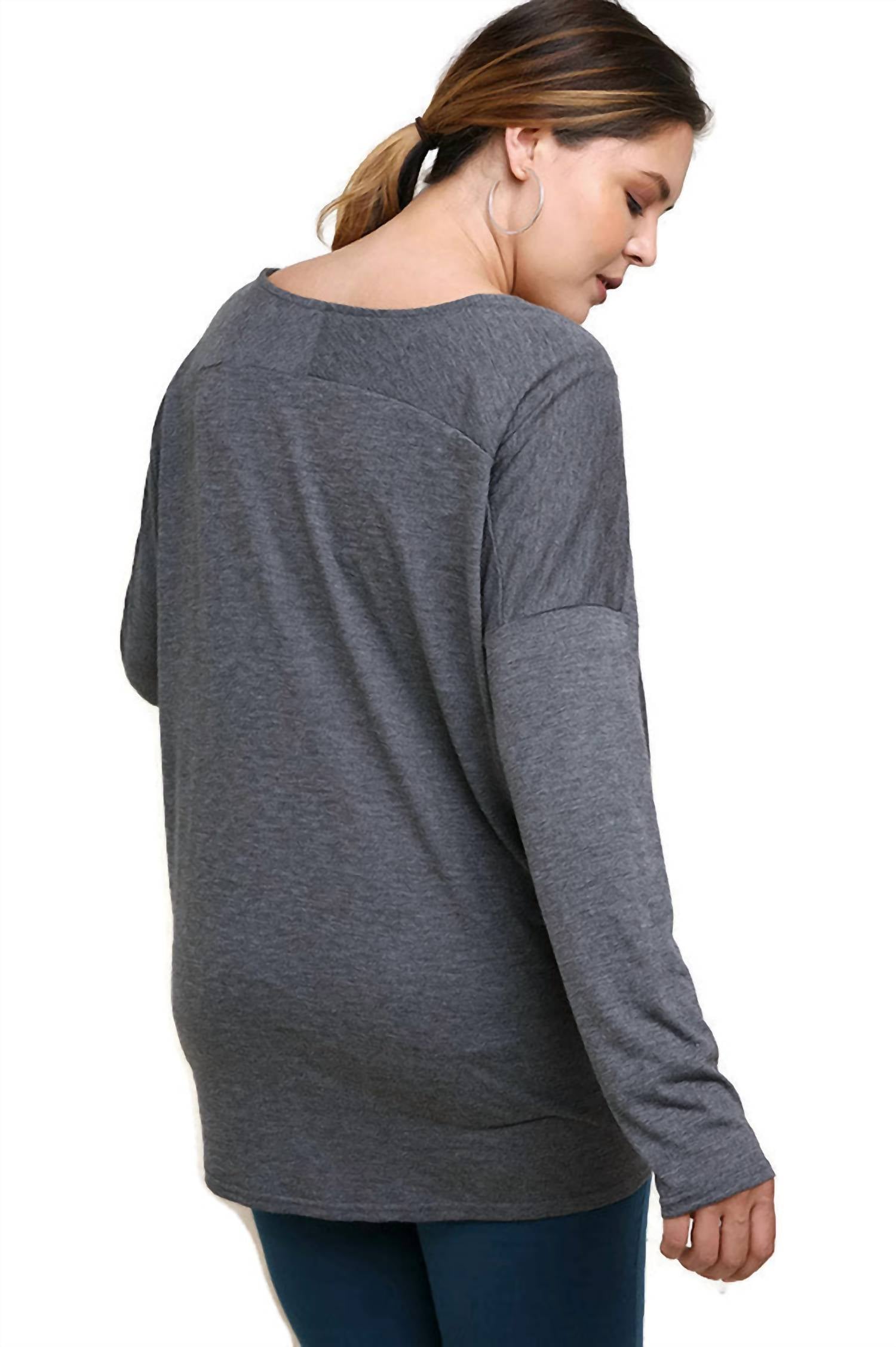 Umgee - Heathered Front Knot Detail Top
