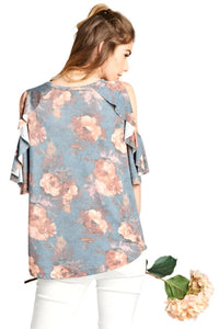 Oddi - Washed Floral Cold Shoulder Top