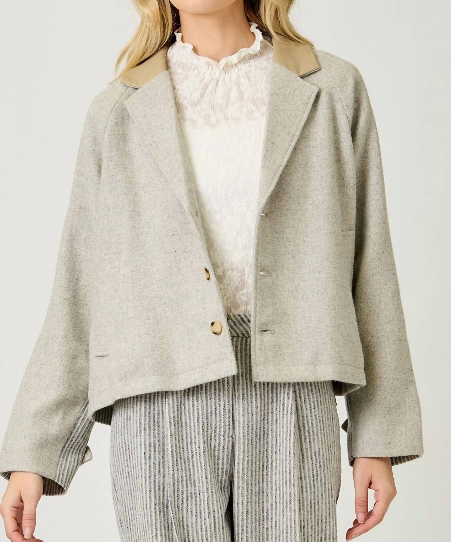 Mystree - Collared Mix Media 3 Button Jacket