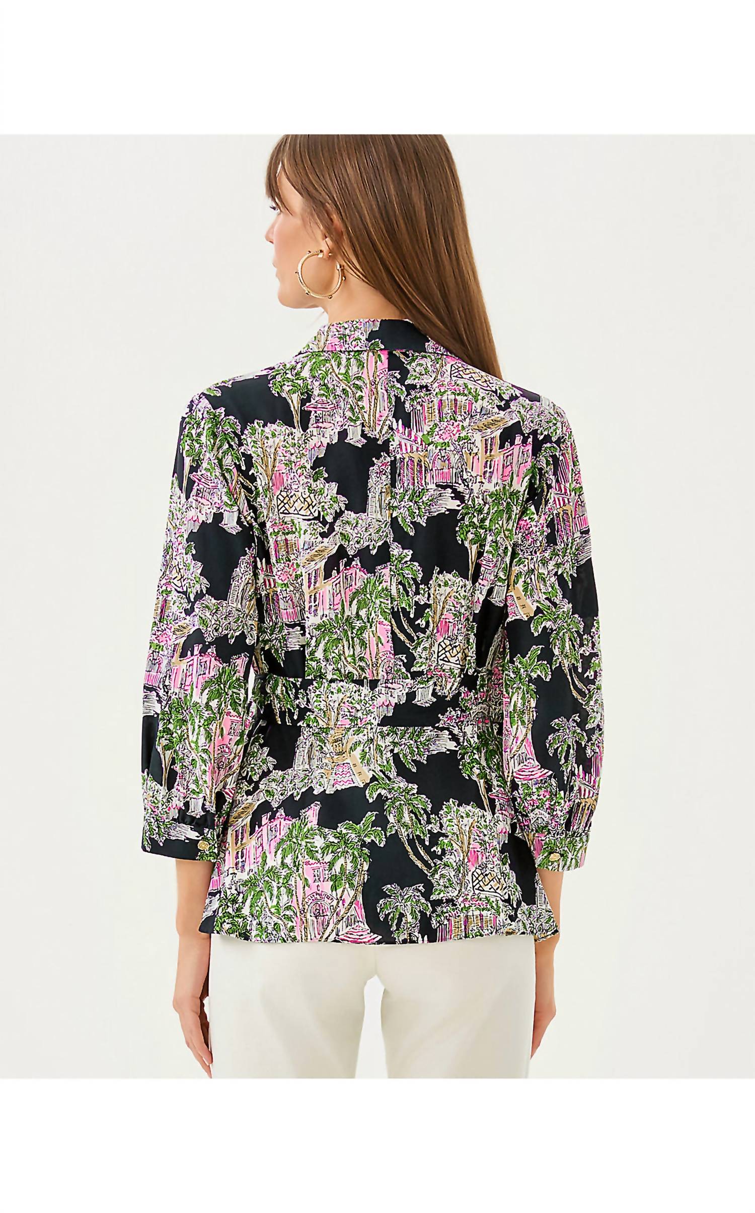 Lilly Pulitzer Casia Wrap Tunic in onyx pb anniversary toile - women's shirt - alternate view
