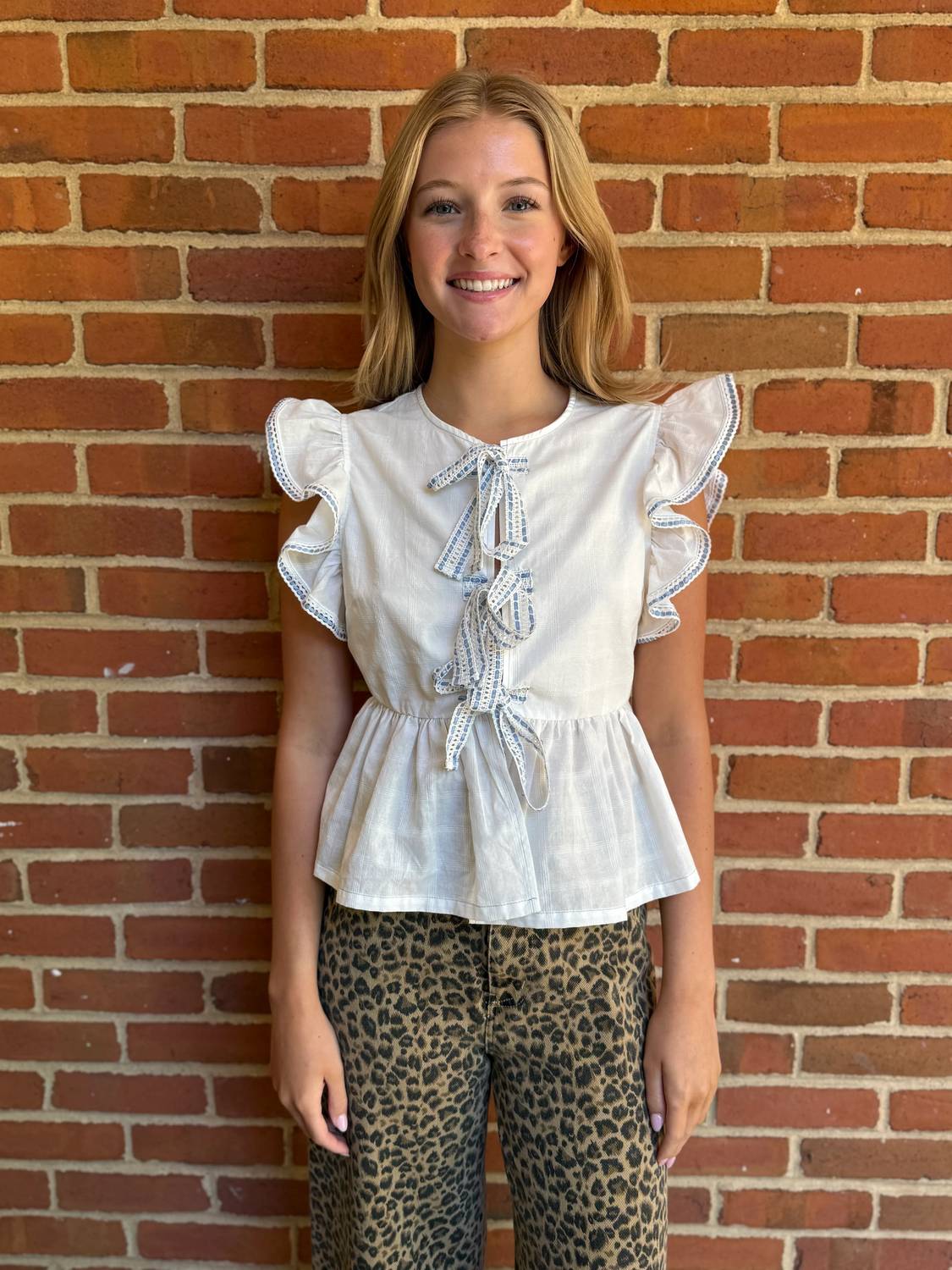 Peach Love - Jacquard Lace Trim With Front Tie Top