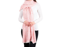 Saol Knitwear Newgrange Fern Wrap in pastel red - women's scarf - detail view