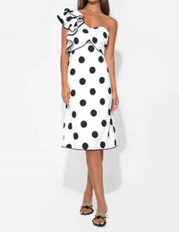 Adelyn Rae - CAILYN ONE SHOULDER RUFFLE LINEN DOT MIDI DRESS