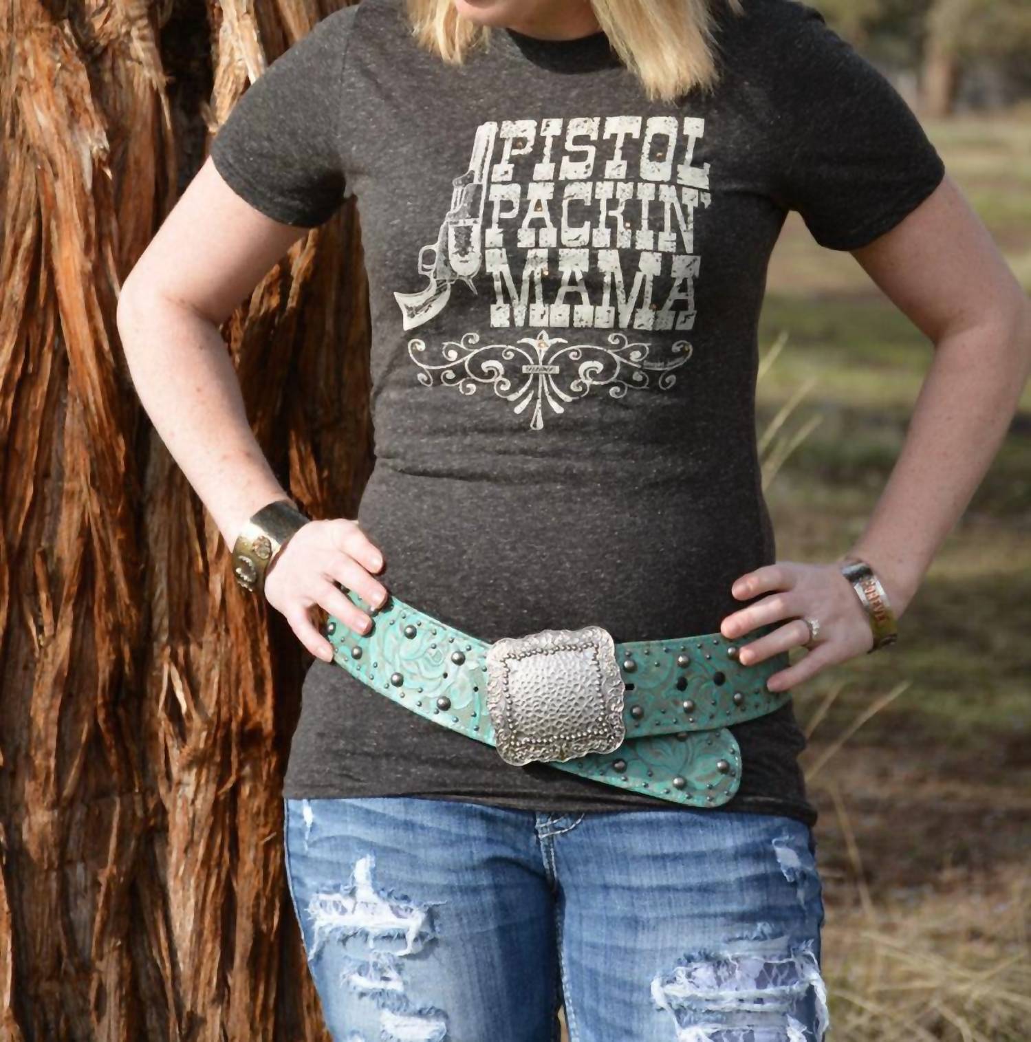 Cowgirl Justice Pistol Packin Mama Tee in black - women's t-shirt
