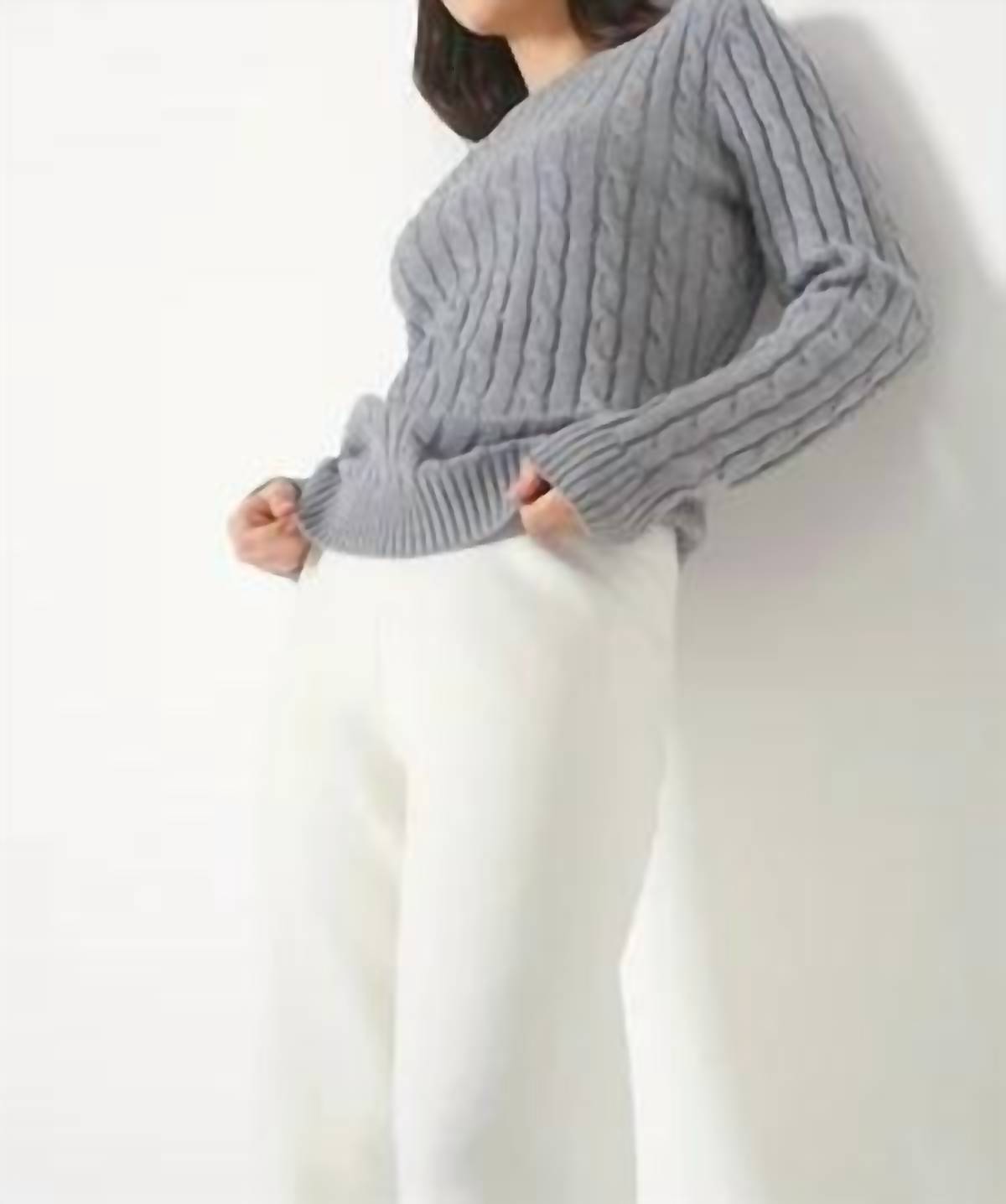 Romeo NYC Cotton Cable Sweater in grey melange - women's sweater