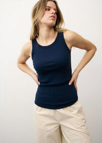0039 Italy Ella Ribbed Jersey Top in navy - women's tank top - alternate view