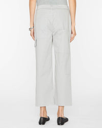 Tibi Garment Dyed Silky Cotton Cropped Slouchy Cargo Jeans in grey - women's pants - detail view