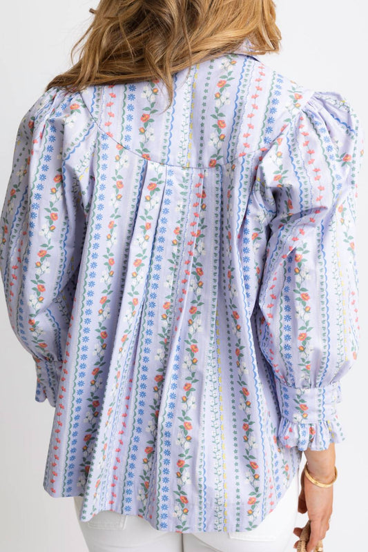 Karlie - Floral French Vine Button-up Top With Ruffle Sleeve