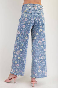 Easel - Floral Print Twill Pants