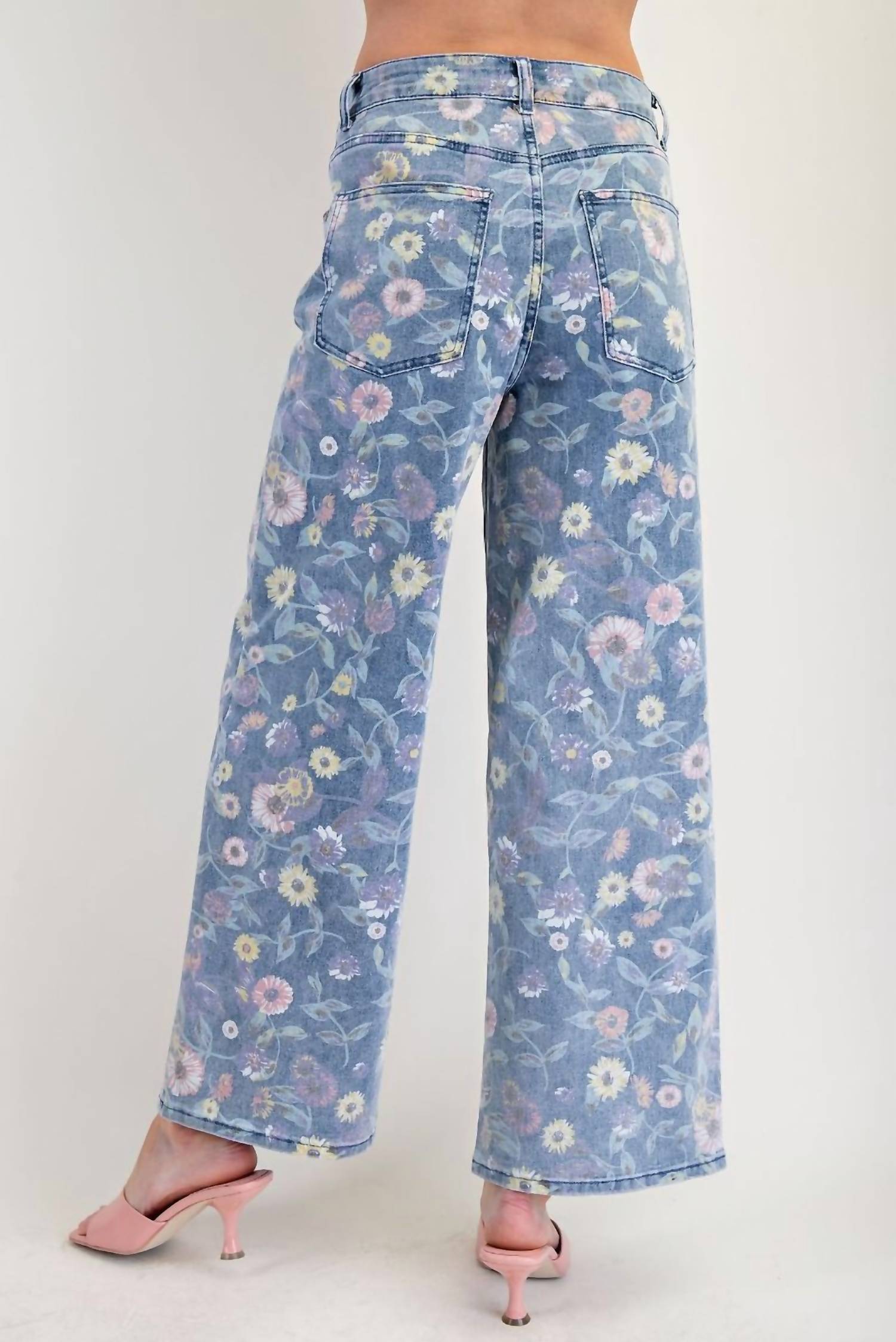 Easel - Floral Print Twill Pants