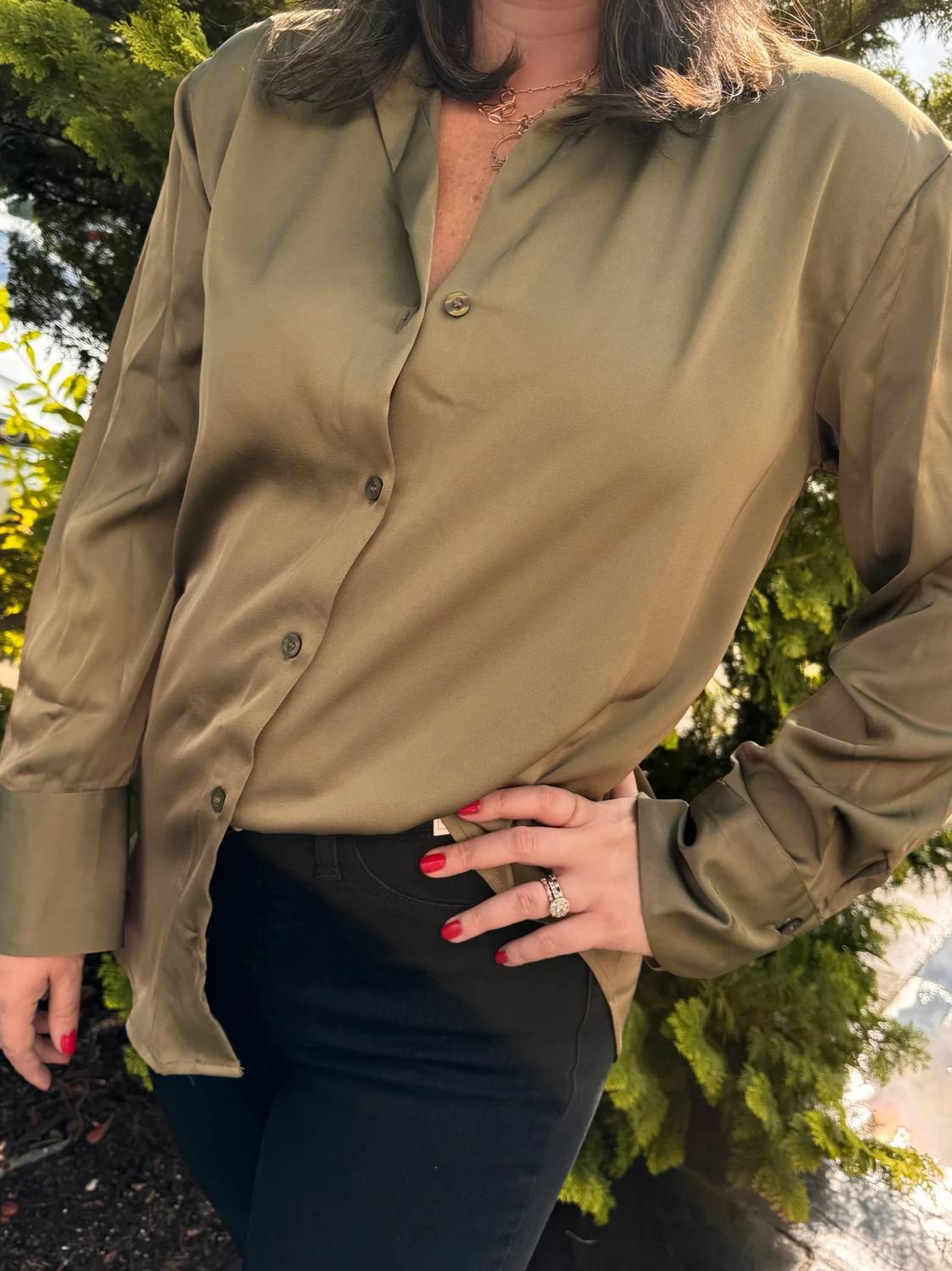 Blu Pepper - Solid Satin Button Up Woven Top