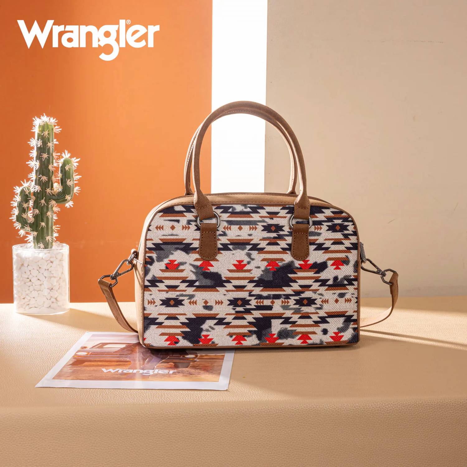 Wrangler Aztec Print Satchel in brown - women's bag - detail view