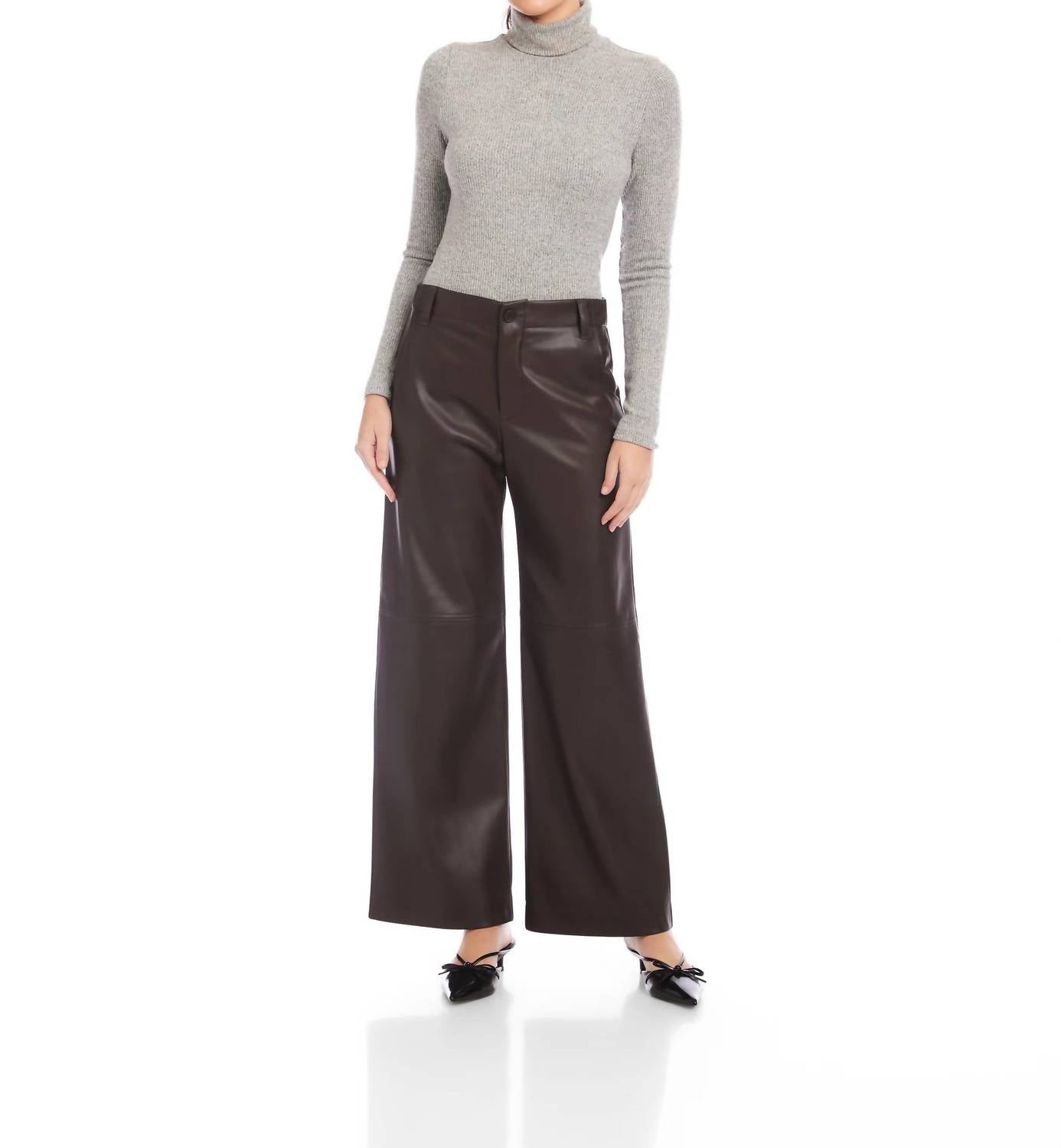 Fifteen Twenty Lara Faux Leather Wide Leg Pants in brown - women's pants