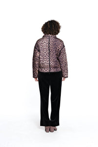 TRU LUXE Animal Print Quilted Jacket in leopard - women's jacket - detail view