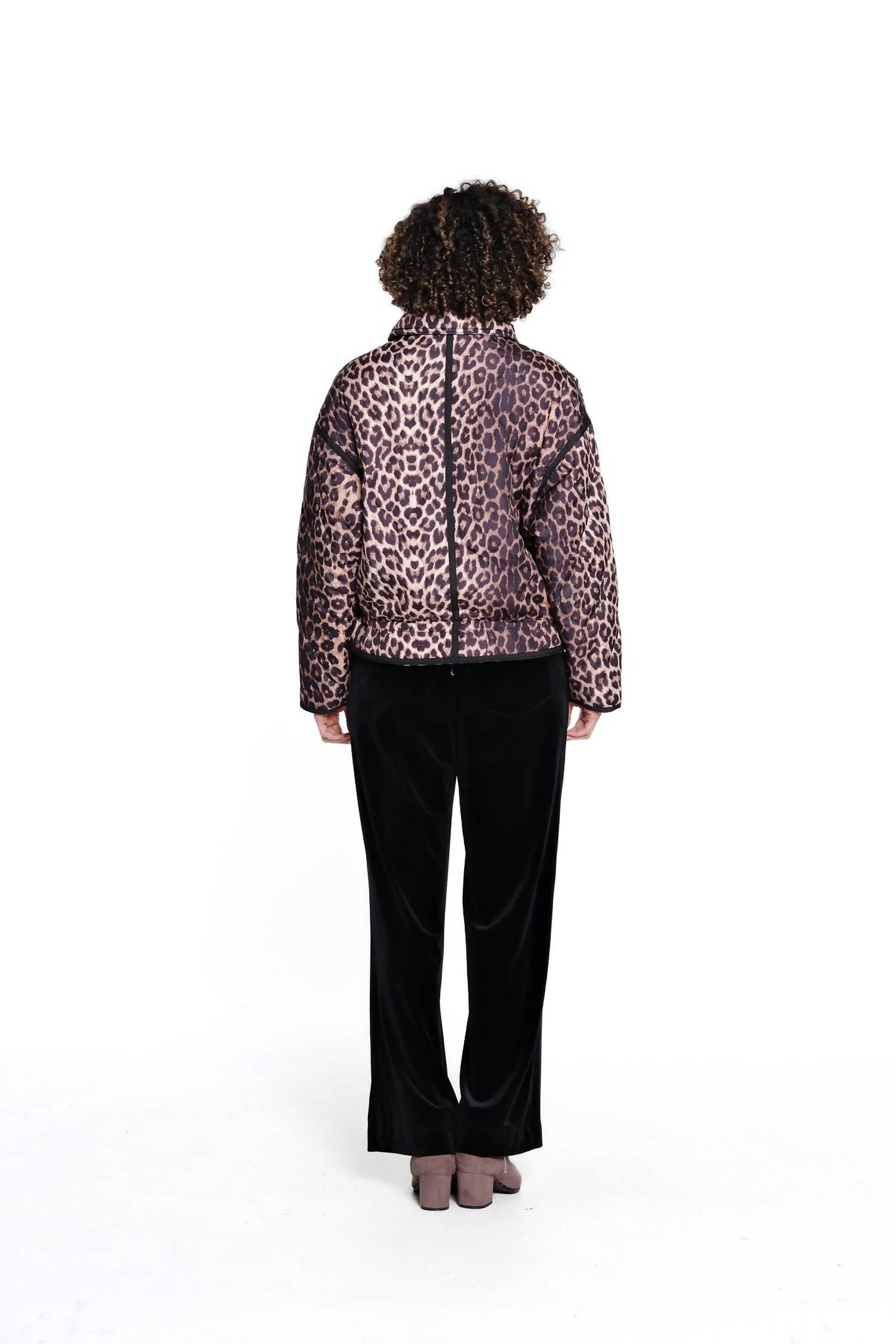 TRU LUXE Animal Print Quilted Jacket in leopard - women's jacket - detail view