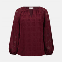 Joseph Ribkoff - Keyhole Neckline Long Puffed Sleeves Top