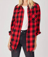 Risen - Just Checkin' Long Distressed Flannel Button-Down