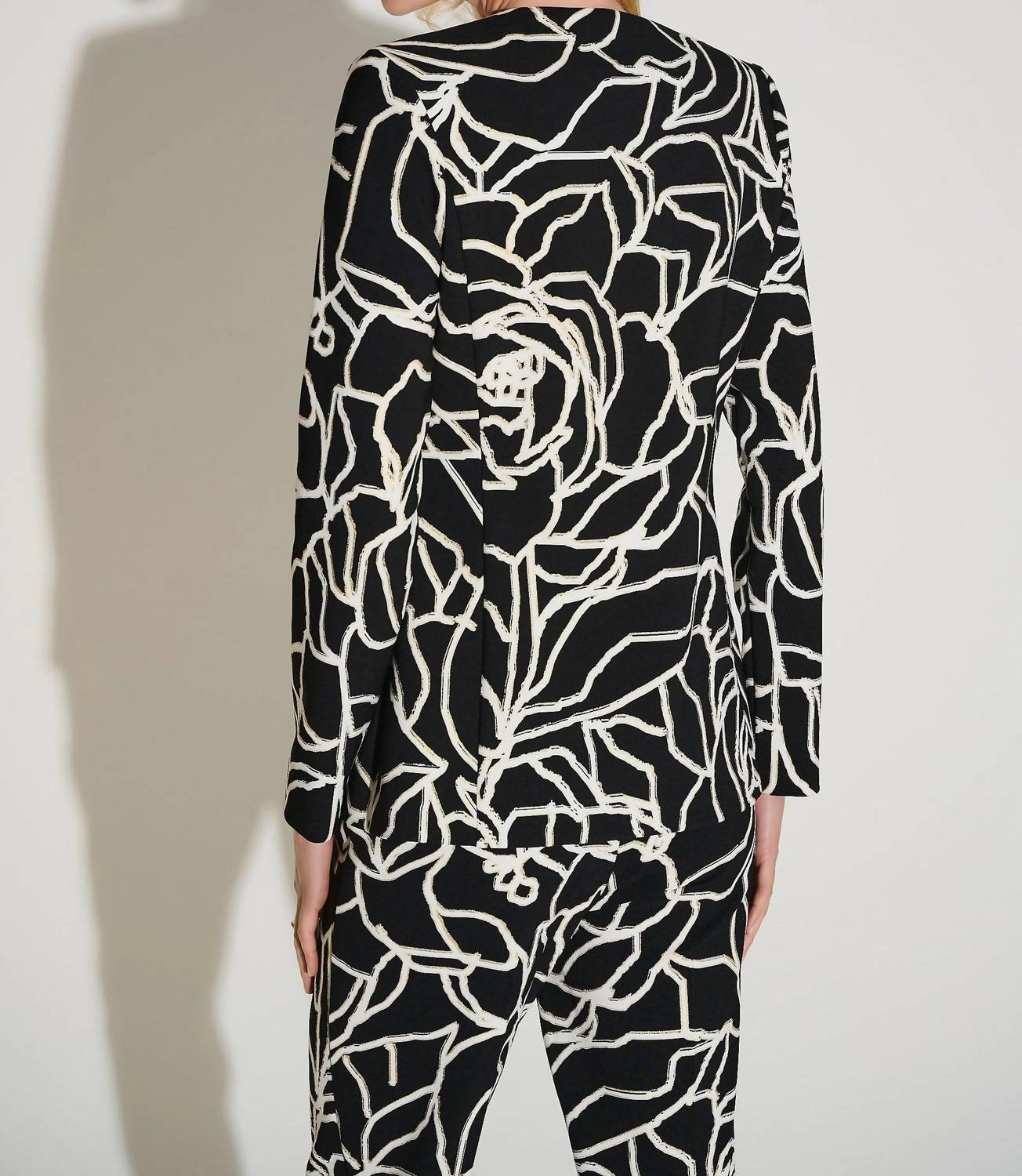 Joseph Ribkoff Foiled Floral Blazer Jacket in black vanilla - women's jacket - detail view
