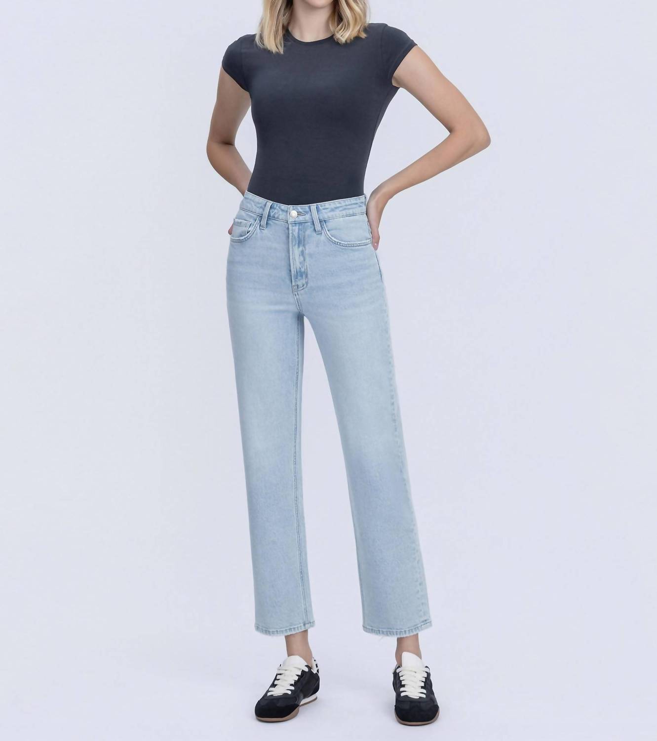 FLYING MONKEY Super High Rise Light Wash Tapered Leg Jeans in heartache - women's jeans - alternate view